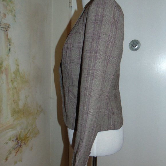 Hillard and Hanson brown beige pink one button women's plaid stretch blazer 4 - Picture 3 of 8